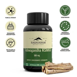 Rasayanam Ashwagandha KSM-66 (500 mg) Apoyo fuerza y energía 60 cápsulas FS - Imagen 1 de 4