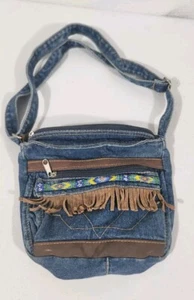 Vintage Blue Denim Shoulder Strap/Tote Bag/Purse 2 Zipper Compartments - Picture 1 of 6