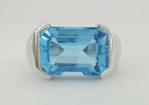 8,01 Ct London Blau Topas Bezel Ring 14K Massiv Weißgold - Bild 1 von 6