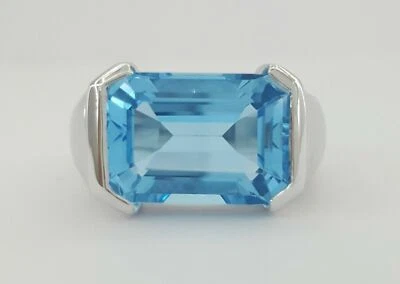 8,01 Ct London Blau Topas Bezel Ring 14K Massiv Weißgold - Bild 1 von 4