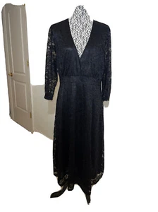 Montsy New Women’s Black Formal Floral Lace Long Sleeve Dress Plus 4XL Midi - Picture 1 of 12
