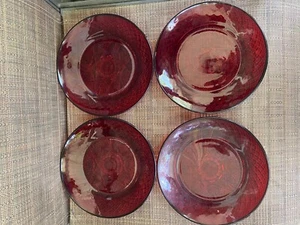 4 Cristal D'Arques 8" Salad Plates Antique Ruby Red France - Picture 1 of 2