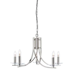 5 Lights Satin Silver Finish Arms Ceiling Pendant Light with Clear Glass Sconces - Picture 1 of 1