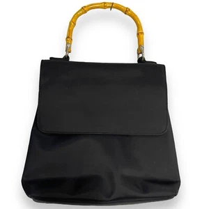 Mondani New York Top Handle Purse Bag Women's Black Bamboo Pockets Minimalist - Picture 1 of 8