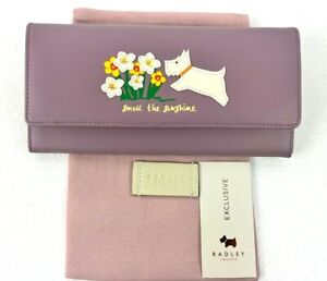 Radley Smell The Sunshine Large Purple Leather Matinee Purse Wallet New