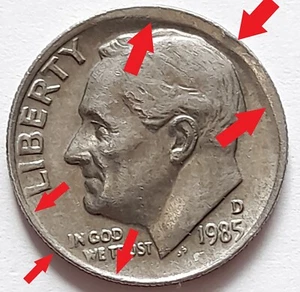 Error Coin USA 10 C Roosevelt Dime 1985/1986 Outer Rim off-center/ more VHTF - Picture 1 of 17