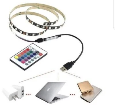 Striscia LED 5M RGB USB per TV, PC, Camera – Telecomando, Atmosfera, 5V 1A - Immagine 1 di 4
