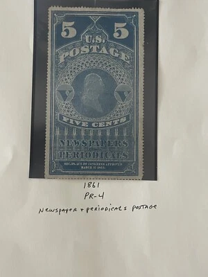 1861 PR4 U.S. 5c NEWSPAPER  Periodicals Mint USED Stamp ,VF - Image 1 of 3