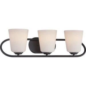 Nuvo Dylan 3 Light Vanity Fixture w/ Satin White Glass, Mahogany Bronze - 62-418 - Picture 1 of 1