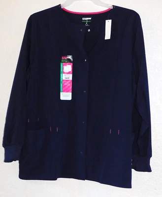 Jaqueta esfoliante feminina XS azul escuro enfermeira médica costura rosa - Imagem 1 de 4