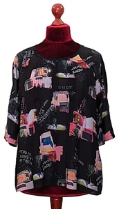 MARC CAIN schwarzes Blusenshirt buntes Muster plissiert Gr. N 5 (42) - Bild 1 von 7