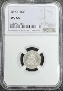 1890 Seated Liberty Silver Dime NGC MS64 ⭐️APPEALING CONTRAST⭐️ - Picture 1 of 2