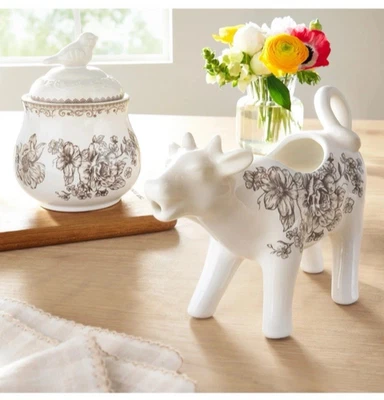 НОВЫЙ кухонный набор Pioneer Woman Agatha Stoneware сахарница и сливочник коричневый цветочный - Изображение 1 из 2