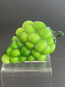 Murano-Stil mundgeblasen geformt Vintage Kunst Glas grüne Trauben mit Blättern und Stiel - Bild 1 von 8