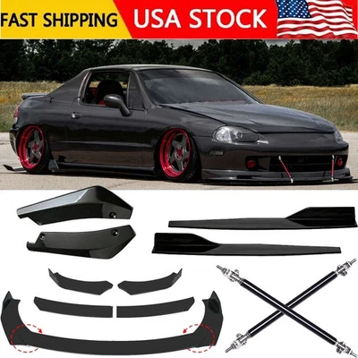 For Honda Civic Del Sol Front Bumper Lip Spoiler+Side Skirt+Rear Lip Strut Rods - Imagem 1 de 4