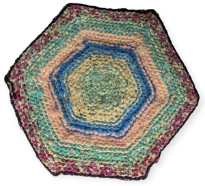 Vintage Multi Colored Handmade Scrap Material Potholder 10.5" Across - Picture 1 of 12
