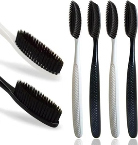 Large Long Head Toothbrush, 4-Pack, Upgraded Hard & Firm Charcoal Bristles,...  - Picture 1 of 7