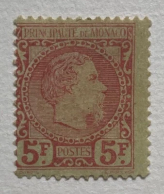 Monaco Prince Charles III 5f. carmin sur vert N°10 Neuf* MH cote 4 500 € - Photo 1/2