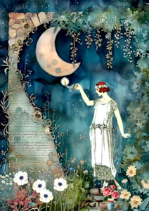 ACEO Artist Trading Card 2.5x3.5 Moon Garden Miniature Art Print Fantasy Artwork - Picture 1 of 3