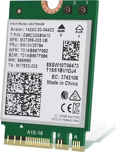 Intel AX210.NGWGII.NV Wi-Fi 6E AX210 Gigabit 2230 2x2 AX R2 6GHz BT No vPRO - Picture 1 of 2