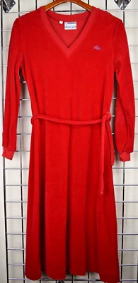 Lacoste Dress VTG D Crystal Size 12 S/M 70s Lipstick Red V Neck Soft Velour - Image 1 of 4
