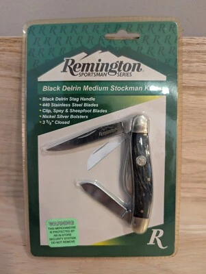 Nuevo en paquete sellado Remington negro Delrin cuchillo de ganadero mediano 2 hojas Foto 1 de 2