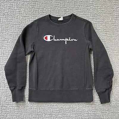 Champion Sweatshirt Medium M Black Reverse Weave Logo Athletics Sweater Womens • 17.58€