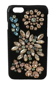 DOLCE & GABBANA Phone Case Cover Black Flower Crystal Leather iPhone 6 RRP $650 - Zdjęcie 1 z 6