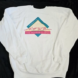 Vintage 80s DECA Crewneck Sweatshirt Large White Leadership Iowa Winner's Edge - Picture 1 of 13