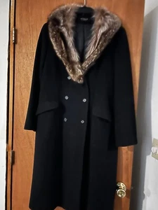 Black Cashmere Blend Long Coat Fur Collar “Steve by Searle”  Free Shipping (M) - Picture 1 of 13