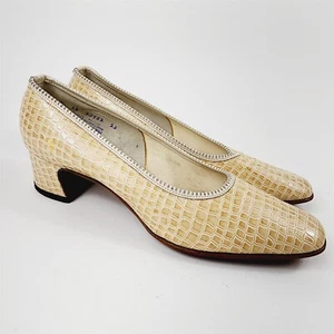 Zapatos de tacón vintage Palter Debs DeLiso crema reptil para mujer talla 8 AA - Imagen 1 de 10