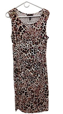 Vestido Vaina Mujer Dana Buchman Mediano Marrón Estampado Animal Acanalado Sin Mangas Foto 1 de 4