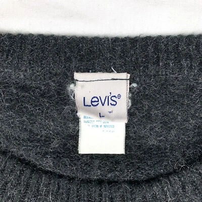 Vintage Levis Sweater Gray Crew Neck Fuzzy Retro Size L 1980's Unisex Wool Blend - Image 1 of 4