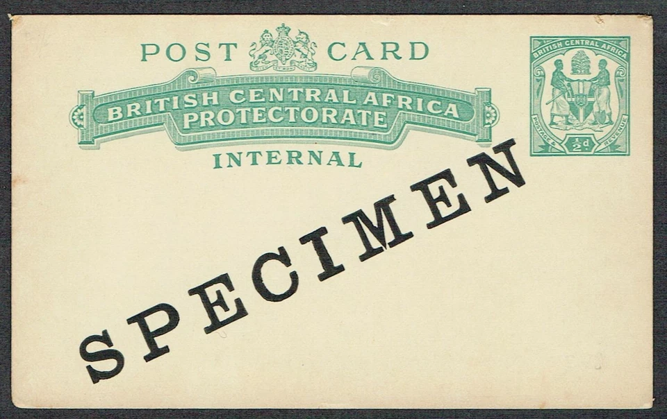 Tarjeta postal interna verde 1/2d NYASALAND BCA 1898 O/ESPECIMEN impreso muy fina Foto 1 de 1