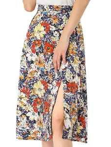 Allegra K Women's Floral Print High Waist Slit A-Line Skirt - Picture 1 of 8