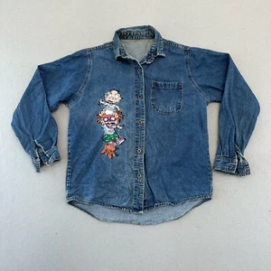 VINTAGE Rug Rats Shirt Mens Small Blue Jean Button Up 90s Cartoon Rugrats - Picture 1 of 11