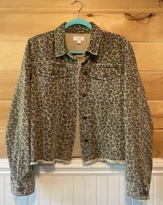Mudpie L Cheetah Print Cropped Denim Jacket - Picture 1 of 7
