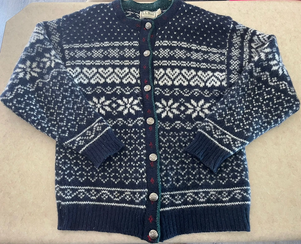 Cárdigan Suéter LL Bean De Colección Lana Abotonada Para Mujer Mediano Hecho en EE. UU. Años 90 Azul Foto 1 de 4