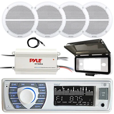 Pyle Yacht Boat MP3 USB Stereo Radio Receiver, 4x 6.5" Speakers, 4-Channel Amp - Image 1 of 4