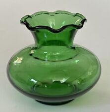 Vintage Anchor Hocking Forest Green Glass Ruffled Edge Bud Flower Vase~NICE!!