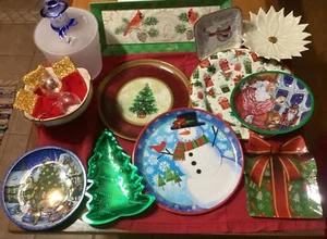 LOTS Of Christmas Tablewares LOT. Party Serving Trays, Cookie Trays, Ice Bucket! - Picture 1 of 13