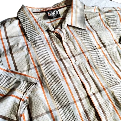 Camisa masculina listrada Southpole vintage hexágono com botões 6XL marrom laranja designer - Imagem 1 de 4