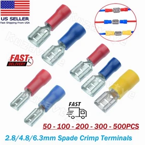 50/500Pcs Spade Quick Disconnect Connectors Insulated Crimp Wire Terminal Female - Picture 1 of 17