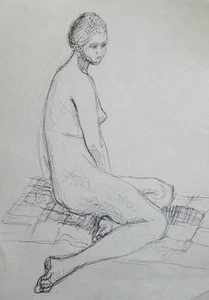 Vintage expressionist nude female portrait ink painting - Picture 1 of 10