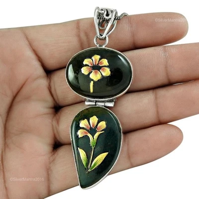 Dregun Sangue Diaspro Pietra Natale Regalo Ciondolo Gioielli 925 Argento - Immagine 1 di 4