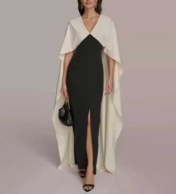 Donna Karan New York V-Neck Cape-Overlay Dress $299 Size 10 # 10A 3044 Blm - Image 1 of 4