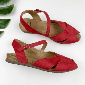 Earth Origins Palomas Percy Sandals Red Nubuck Leather Wedge Women's 8 Wide - Picture 1 of 10