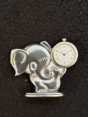 T.W.C Co. Inc Silver Tone Metal Elephant Alpine Quartz Mantle Clock(new battery) - Image 1 of 4