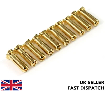 5mm Low Profile Gold Bullet Connectors Banana Plugs RC Lipo Battery Right Angle - Image 1 of 4