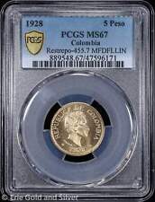 1928 Colombia 5 Pesos Gold Coin PCGS MS 67 | Top Pop MFDFLLIN